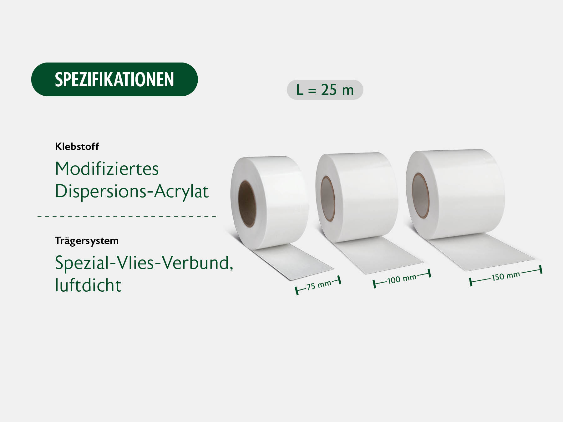 Spezifikationen Orcano White; Klebstoff Modifiziertes Dispersions-Acrylat & Trägersystem Spezial-Vlies-Verbund